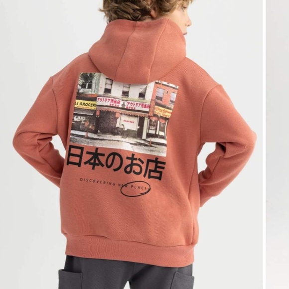 Zara Kids Rust Hoodie with Graphic Detail - Picture 11 of 11